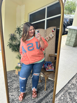 Alternate view of Easel Coral USA Terry Top Oversized
