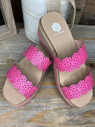 Alternate view of Yellowbox Airy Fuchsia Scalloped Edge Wedge Sandals

