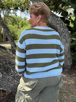 Sugar Rush OLIVE & AQUA Striped Sweater
