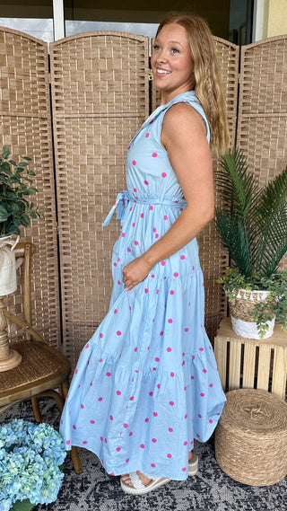 Wish You Well Pink & Periwinkle Dot Dress
