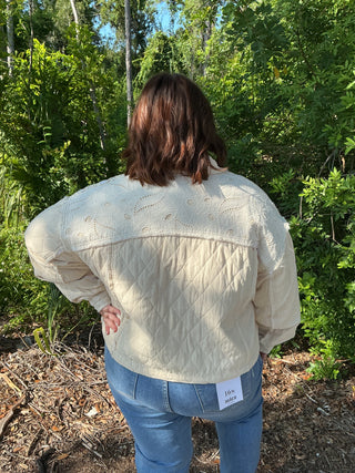 POL Relaxed Fit Denim Jacket w/ Quilting & Lace Accents (2 COLORS)
