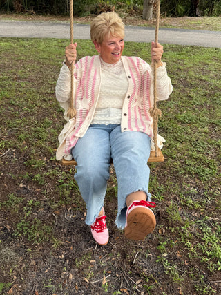 Alternate view of Old Glory Pink Stripe Sweater Top OVERSIZED
