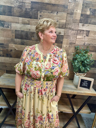 Alternate view of Oddi Spring Garden Floral Puff Slv Midi Dress
