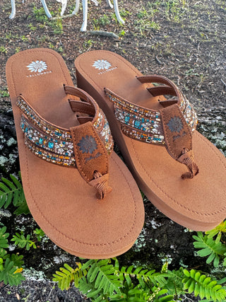 Yellowbox Tania Brown & Turquoise Wedge Sandal
