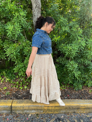 Taupe & Ivory Textured Maxi Skirt