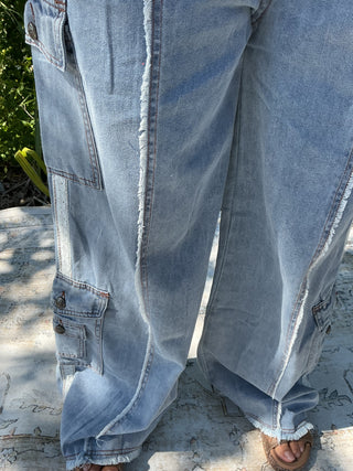 POL Vintage Wash Fringe Front Jean w/ Crochet Lace Detail