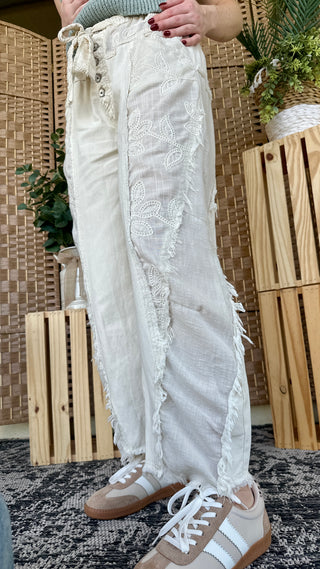 Alternate view of POL Ivory Lace Wanderer Gypsy Fit Pants
