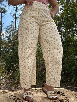Cream & Ditzy Mauve Floral Gypsy Fit Button Fly Pant