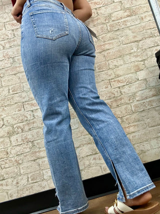 Alternate view of MICA T614 Jean Med Wash High Rise Straight Leg Ankle Slit
