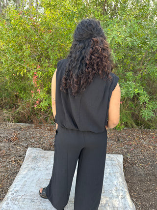 Oddi BLACK Sleeveless Top and Wide Leg Pant Set