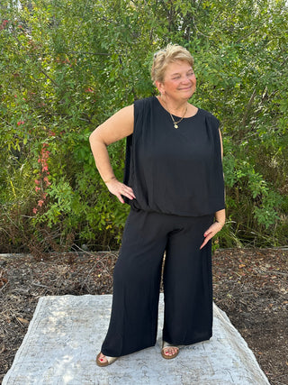 Oddi BLACK Sleeveless Top and Wide Leg Pant Set