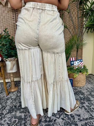 Alternate view of Young Threads Boho Tiered Ivory Latte Patchwork Pants
