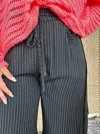Alternate view of Walking on a Thin Line Black Pinstripe Relaxed Fit Pants

