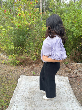 Easel Lavender Ruffled Bubble Sleeve Top