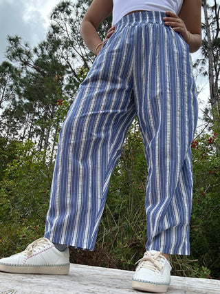 Oddi Blue Striped Relaxed Fit Cotton Pants