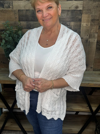 POL IVORY Crochet Open Front Cardigan