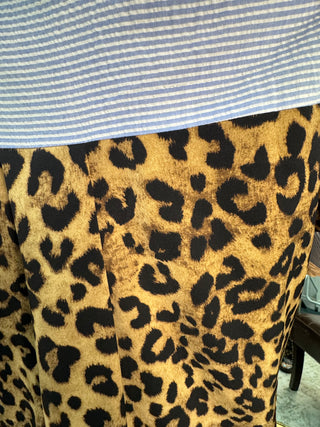 Oddi Leopard & Blue Oxford Stripe Top and Wide Leg Pant Set