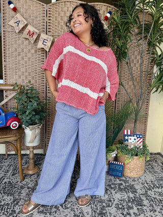 Alternate view of Cozy Co BLUE Stripe Wide Leg Pants w/ Elastic Waist
