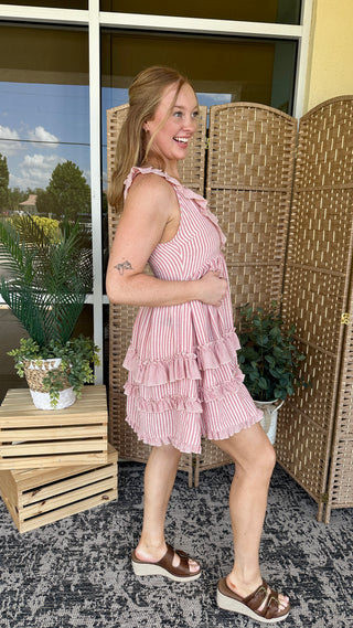 Alternate view of Easel PINK Striped Sleeveless Ruffle Dress
