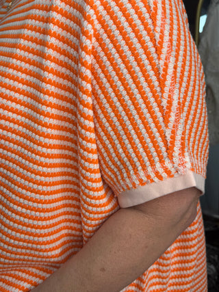 Alternate view of Easel ORANGE Stripe Short Sleeve Top
