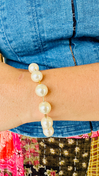 Large Pearl & Gold Magnetic Bracelet
