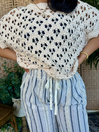 Alternate view of Vacay Ready Open Weave Oatmeal Sweater Top
