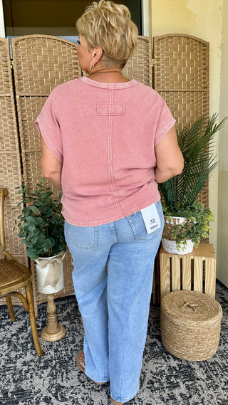 Alternate view of Easel Plain Jane DUSTY ROSE Drop Shoulder Top OVERSIZED
