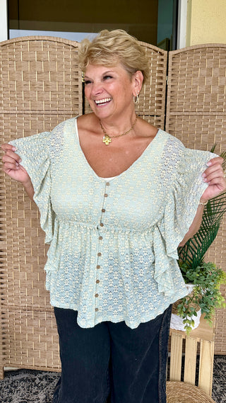 Alternate view of Meet Me in the Middle Sage Tie Back Top
