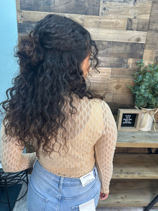 Davi & Dani Nude Metallic Mesh Layer Top