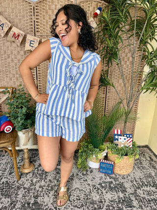 Alternate view of Blue Stripe Cotton Gauze Shorts
