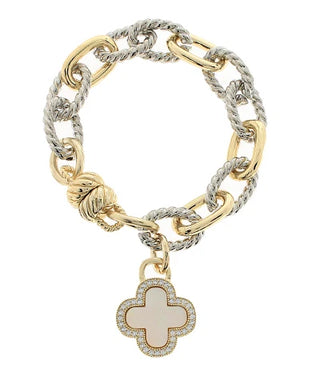 Silver & Gold Clover Charm Magnetic Bracelet
