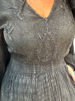 Young Threads Black Vintage Boho Embroidered Maxi Dress