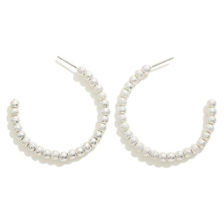 Alt text: "Chic Silver Dimpled Metal Beaded Drop Earrings with Textured Finish for Elegant Style.