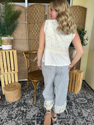 Alternate view of Prairie Mae Blue & Cream Jogger Pants
