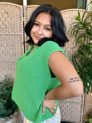 Alternate view of Kelly Green Dolman Sleeve Slub Sweater Top
