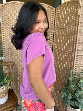 Alternate view of Easel ORCHID Mineral Wash Textured Short Sleeve Top
