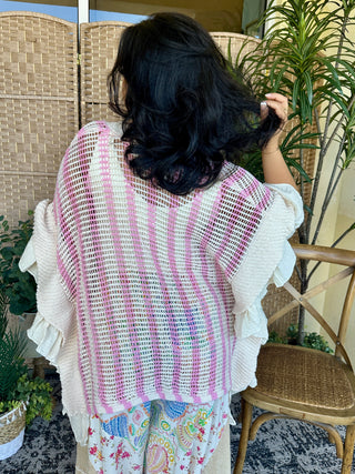 Alternate view of Old Glory Pink Stripe Sweater Top OVERSIZED
