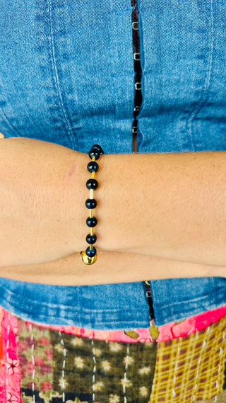 Navy Blue Glass Bead Magnetic Bracelet
