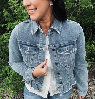 Listicle Ruffle Hem Denim Jacket