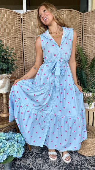 Wish You Well Pink & Periwinkle Dot Dress
