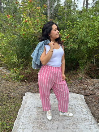Oddi Pink Striped Relaxed Fit Cotton Pants