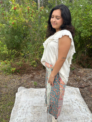 Oli & Hali Cream Washed Ruffle Collar Tencel Top