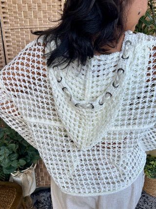 Alternate view of POL Shine Bright Star Ivory Open Weave Top
