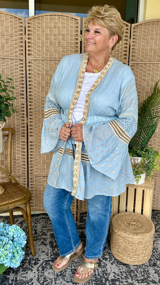 POL Powder Blue Parasail Shell Kimono

