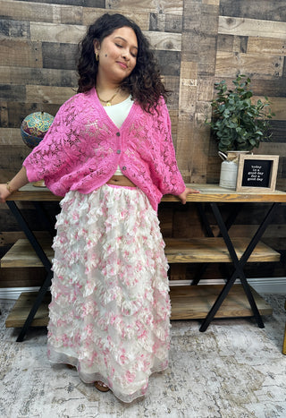 Alternate view of Peach Love Pink Floral Printed Ruffle Detailed Organza Maxi Skirt
