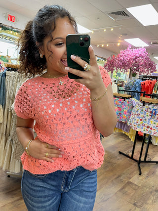 POL Cloud Coral Crochet Top