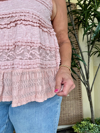 Alternate view of Bonfire on the Beach Pink Ruffle Tank Top
