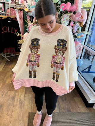 Nutcracker Bear Sequin Sweater Top