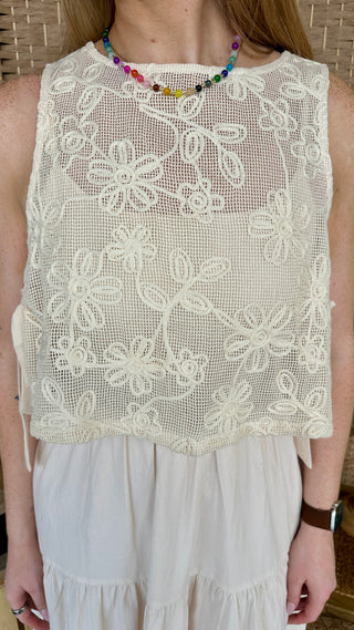 Sweet Summer Rain Embroidered Vest Midi Dress

