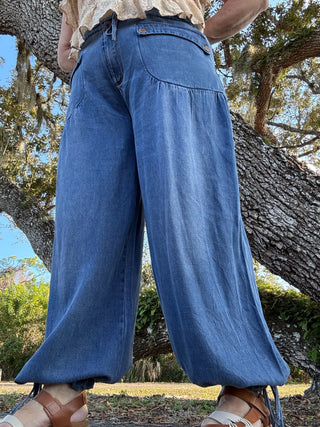 So Soft Denim Blue Front Pocket Wide Leg / Jogger Pants